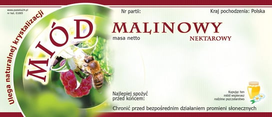 Paczka etykiet na miód malinowy (100szt) - wzór E1005 BEE&HONEY