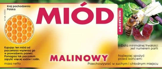 Paczka etykiet na miód malinowy (100szt) - wzór E1031 BEE&HONEY