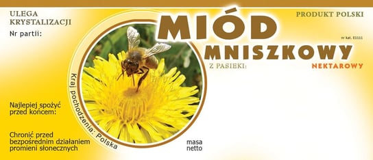 Paczka etykiet na miód mniszkowy (100szt) - wzór E1111 BEE&HONEY