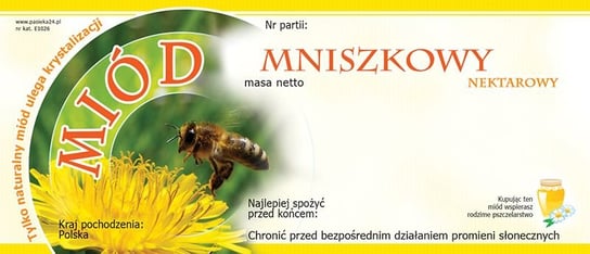 Paczka etykiet na miód mniszkowy 116x50 (100szt) - wzór E1026 BEE&HONEY