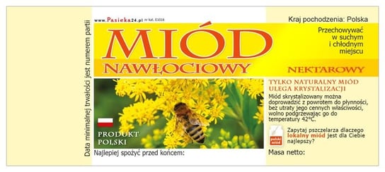 Paczka etykiet na miód nawłociowy 116x50 (100szt) - wzór E1016 BEE&HONEY