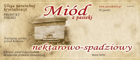 Paczka etykiet na miód nektarowo-spadziowy (100szt) - wzór E35 BEE&HONEY