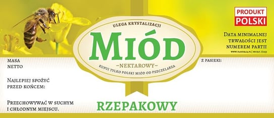 Paczka etykiet na miód rzepakowy (100szt) - wzór E1253 BEE&HONEY