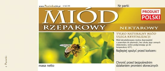 Paczka etykiet na miód rzepakowy (100szt) - wzór E45 BEE&HONEY