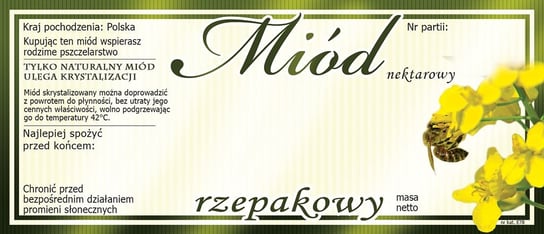 Paczka etykiet na miód rzepakowy (100szt) - wzór E78 BEE&HONEY