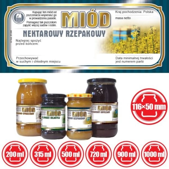 Paczka etykiet na miód rzepakowy 116x50 (100szt) - wzór E1240 BEE&HONEY