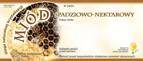 Paczka etykiet na miód spadziowo-nektarowy(100szt) - wzór E1007 BEE&HONEY