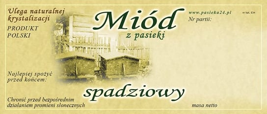 Paczka etykiet na miód spadziowy (100szt) - wzór E34 BEE&HONEY