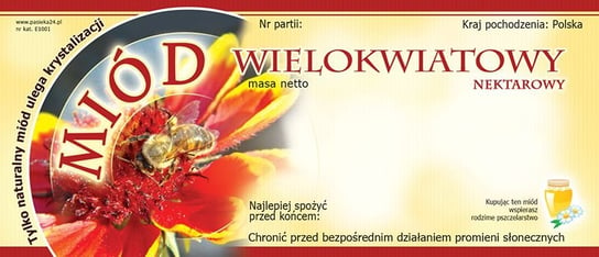 Paczka etykiet na miód wielokwiatowy (100szt) - wzór E1001 BEE&HONEY