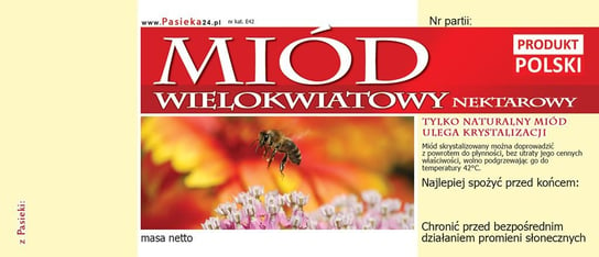 Paczka etykiet na miód wielokwiatowy (100szt) - wzór E42 BEE&HONEY