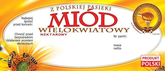 Paczka Etykiet Na Miód Wielokwiatowy (100Szt) - Wzór E61 BEE&HONEY