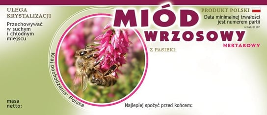 Paczka etykiet na miód wrzosowy (100szt) - wzór E1107 BEE&HONEY