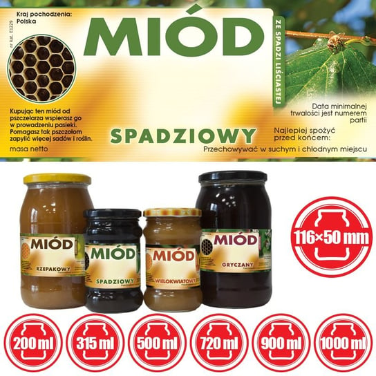 Paczka etykiet na miód ze spadzi liściastej (100szt) - wzór E1229 BEE&HONEY