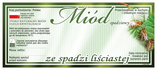 Paczka etykiet na miód ze spadzi liściastej (100szt) - wzór E82 BEE&HONEY