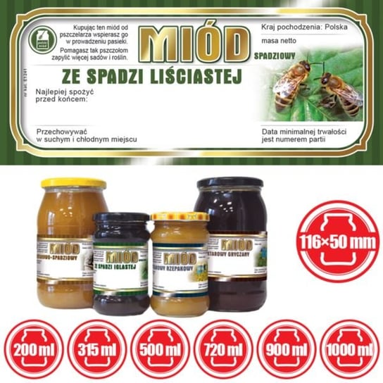 Paczka etykiet na miód ze spadzi liściastej 116x50 (100szt) - wzór E1241 BEE&HONEY