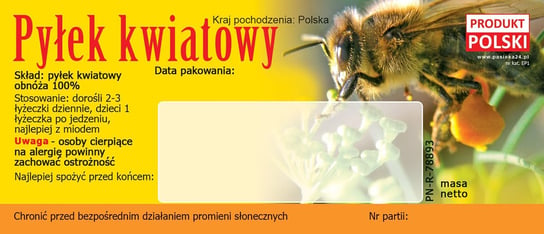 Paczka etykiet na pyłek kwiatowy (50szt) - wzór EP1 BEE&HONEY