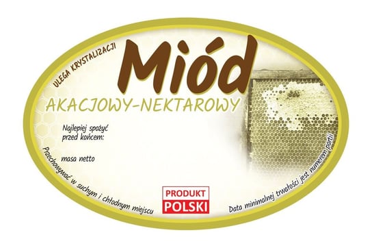 Paczka etykiet owalnych na miód akacjowy (100szt) - wzór E363 BEE&HONEY