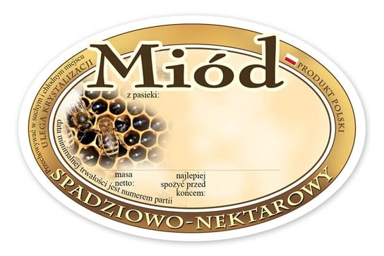 Paczka etykiet owalnych na miód spadziowo-nektarowy (100szt) - wzór E311 BEE&HONEY