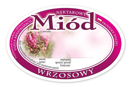 Paczka etykiet owalnych na miód wrzosowy (100szt) - wzór E307 BEE&HONEY