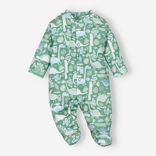 Pajac niemowlęcy GREEN DINOSAURS  z bawełny organicznej dla chłopca-56 NINI