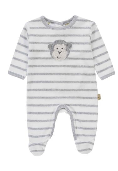 Pajacyk niemowlęcy długi rękaw, szaro-biały w paski z małpką, Bellybutton BellyButton