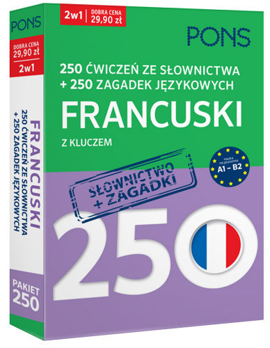 Pakiet: 250 ćwiczeń ze słownictwa i 250 zagadek językowych. Francuski z kluczem. Poziom A1-B2 Opracowanie zbiorowe