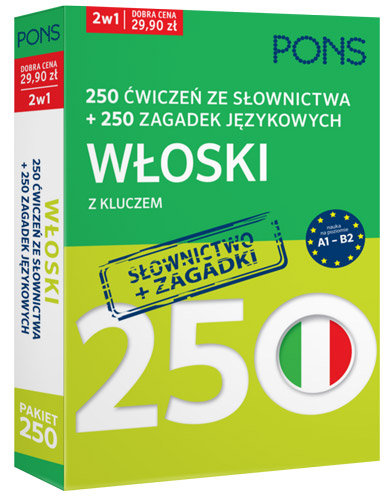 Pakiet: 250 ćwiczeń ze słownictwa i 250 zagadek językowych. Włoski z kluczem. Poziom A1-B2 Opracowanie zbiorowe