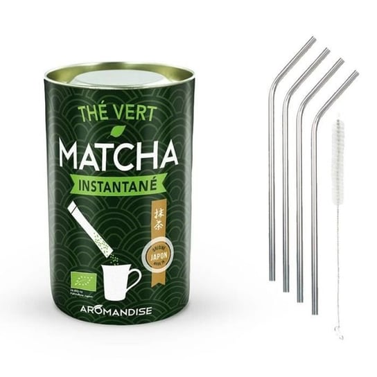 Pałeczki zielonej herbaty Instant Matcha + 4 słomki ze stali nierdzewnej Youdoit