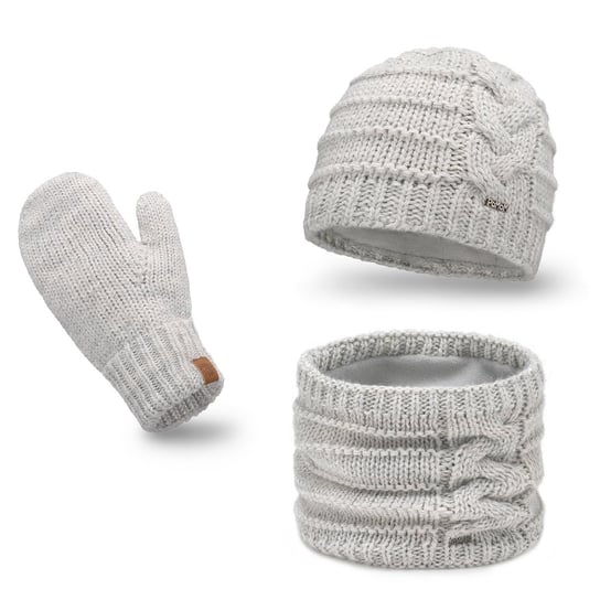 PaMaMi, Zimowy komplet damski z rękawiczkami, Off-white PaMaMi