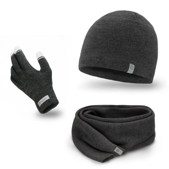 PaMaMi, Zimowy komplet męski - czapka, szalik, rękawiczki, ciemnoszara PaMaMi