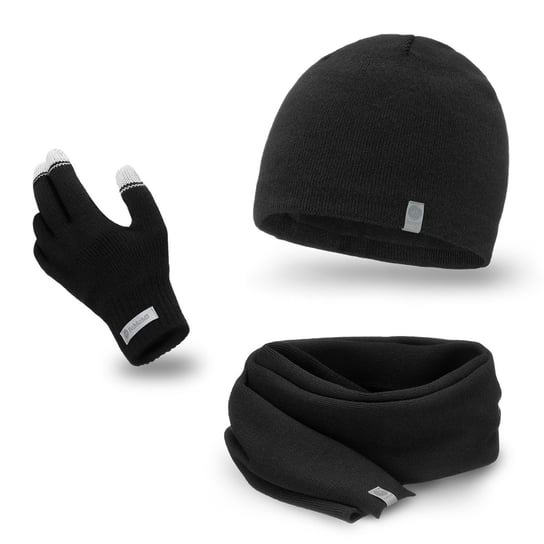 PaMaMi, Zimowy komplet męski - czapka, szalik, rękawiczki, czarna PaMaMi