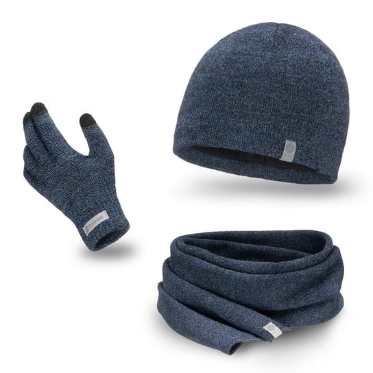 PaMaMi, Zimowy komplet męski - czapka, szalik, rękawiczki, granatowa mulina PaMaMi