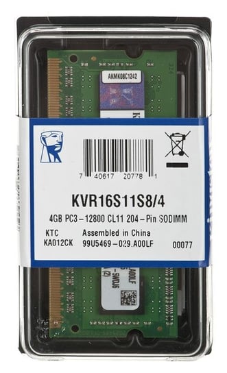 Pamięć SODIMM DDR3 KINGSTON ValueRam KVR16S11S8/4, 4 GB, 1600 MHz, CL11 Kingston
