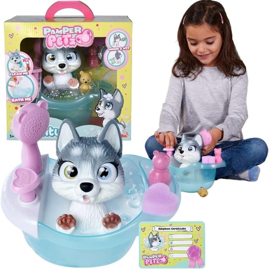 Pamper Petz interaktywny piesek husky zestaw z wanienką + akcesoria Simba