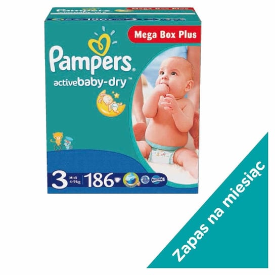 Pampers, Active Baby-Dry, Mega Box, Pieluchy jednorazowe, Midi,  4-9 kg, 186 szt. Pampers