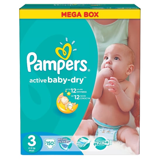 Pampers, Active Baby-Dry, Mega Box, Pieluchy jednorazowe, rozmiar 3, Midi, 4-9 kg, 150 szt. Pampers