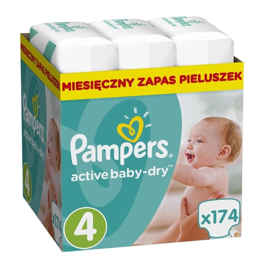Pampers, Active Baby-Dry, Pieluchy jednorazowe, rozmiar 4, Maxi, 8-14 kg, Zapas na miesiąc, 174 sztuk Pampers