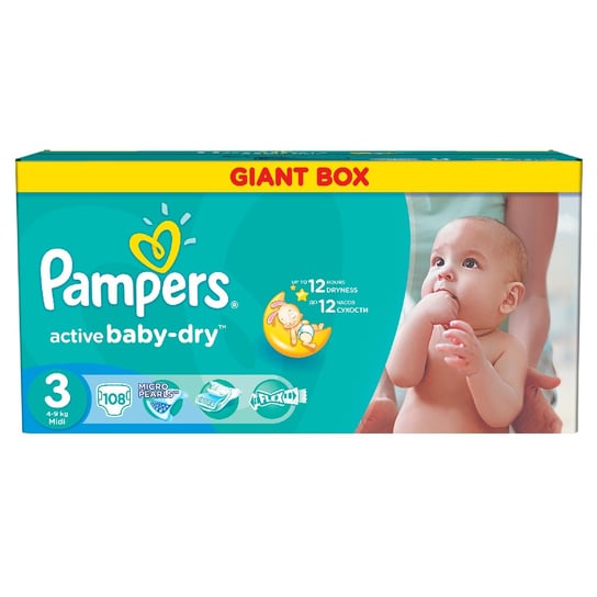 Pampers, Active Baby-Dry, Pieluszki jednorazowe, rozmiar 3, Midi, 108 szt. Pampers