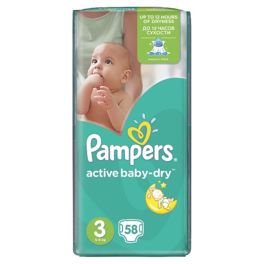 Pampers, Active Baby Dry, Pieluszki jednorazowe, rozmiar 3, Midi, 58 szt. Pampers