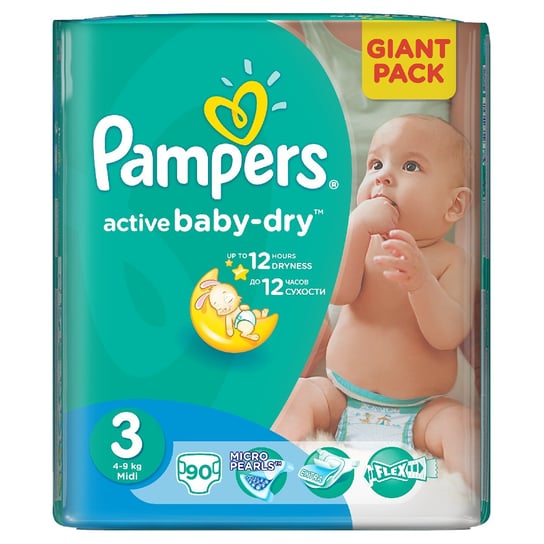 Pampers, Active Baby-Dry, Pieluszki jednorazowe, rozmiar 3, Midi, 90 szt. Pampers