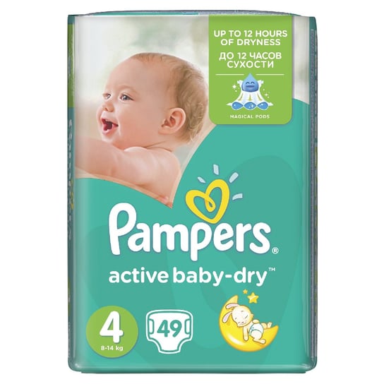 Pampers, Active Baby Dry, Pieluszki jednorazowe, rozmiar 4, Maxi, 49 szt. Pampers