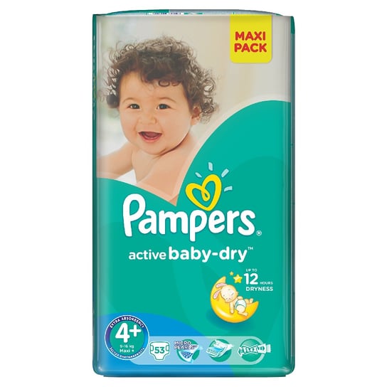 Pampers, Active Baby-Dry, Pieluszki jednorazowe, rozmiar 4+, Maxi+, 53 szt. Pampers