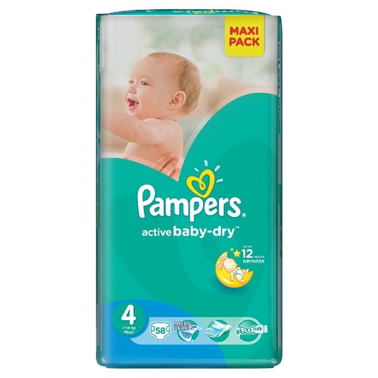 Pampers, Active Baby-Dry, Pieluszki jednorazowe, rozmiar 4, Maxi, 58 szt. Pampers