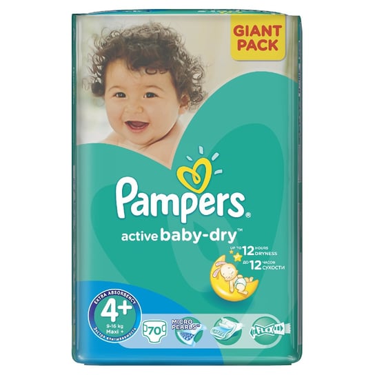 Pampers, Active Baby-Dry, Pieluszki jednorazowe, rozmiar 4+, Maxi+, 70 szt. Pampers
