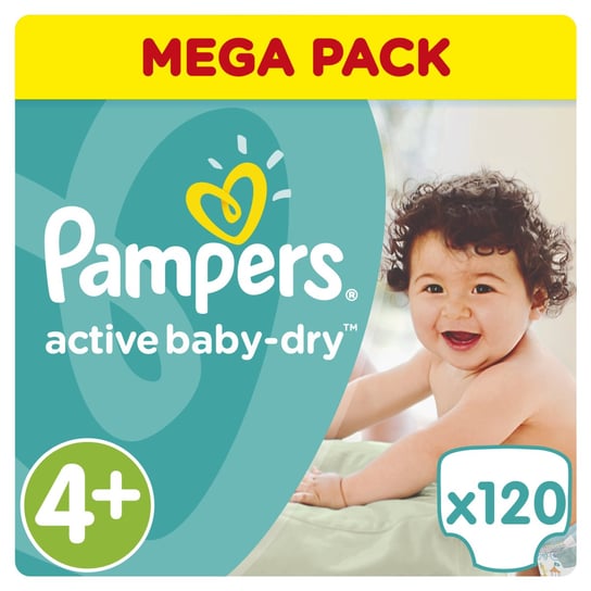 Pampers, Active Baby-Dry, Pieluszki jednorazowe, rozmiar 4+, Maxi+, 9-18 kg, 120 szt. Pampers