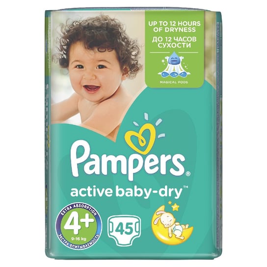 Pampers, Active Baby Dry, Pieluszki jednorazowe, rozmiar 4, Maxi Plus, 45 szt. Pampers