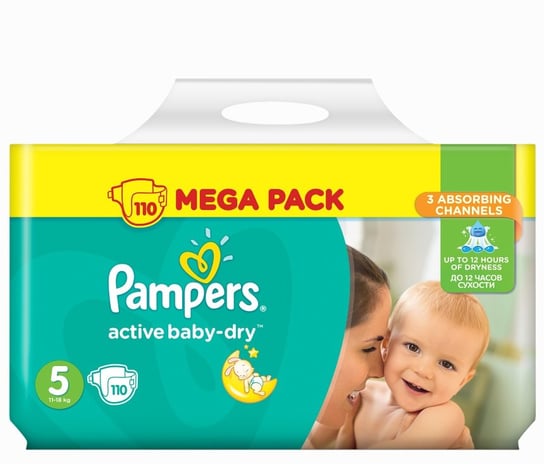 Pampers, Active Baby-Dry, Pieluszki jednorazowe, rozmiar 5, Junior, 11-18 kg, 110 szt. Pampers