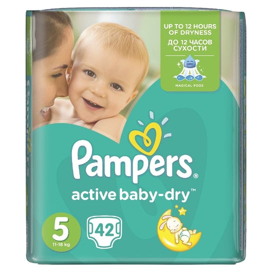 Pampers, Active Baby Dry, Pieluszki jednorazowe, rozmiar 5, Junior, 42 szt. Pampers