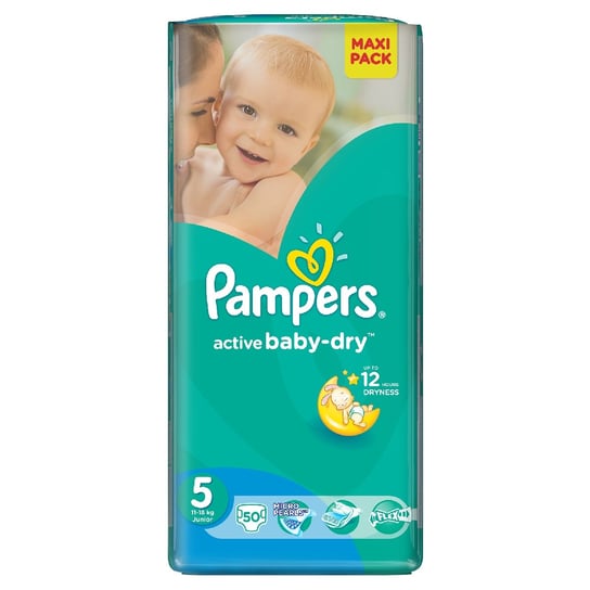 Pampers, Active Baby-Dry, Pieluszki jednorazowe, rozmiar 5, Junior, 50 szt. Pampers
