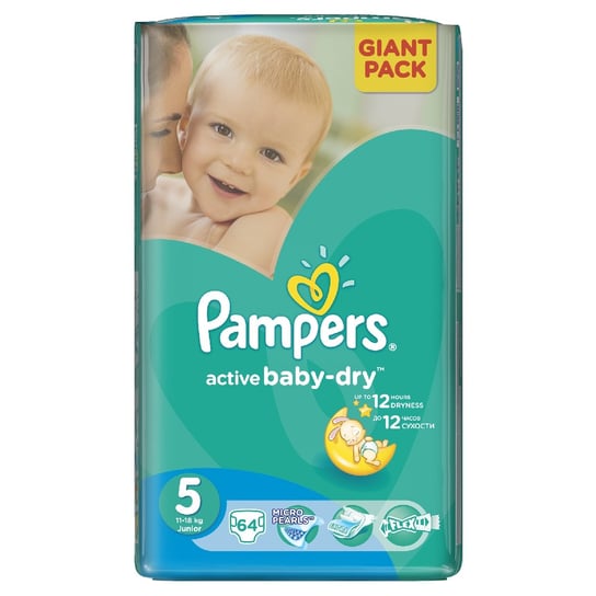 Pampers, Active Baby-Dry, Pieluszki jednorazowe, rozmiar 5, Junior, 64 szt. Pampers